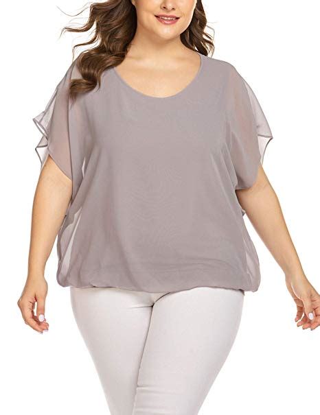 Plus Size Women Chiffon Blouse Batwing Sleeve WF Shopping