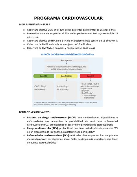 Resumen Pscv Programa Cardiovascular Metas Sanitarias Iaaps O