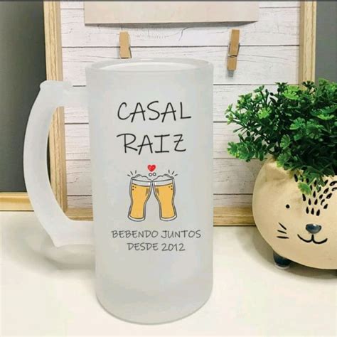 Caneca Chopp Cerveja Casal Raiz Pode Colocar Nome Shopee Brasil