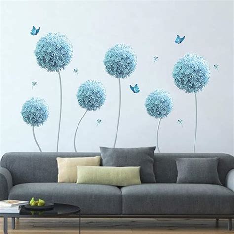 Decalmile Wandtattoo Blau Allium Blumen Wandsticker Schmetterling