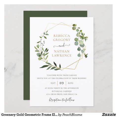 Greenery Gold Geometric Frame Elegant Wedding Invitation Zazzle Artofit