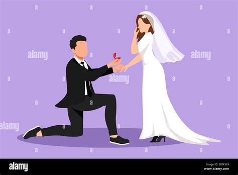 Character Flat Drawing Man Kneeling Offering Engagement Ring To His