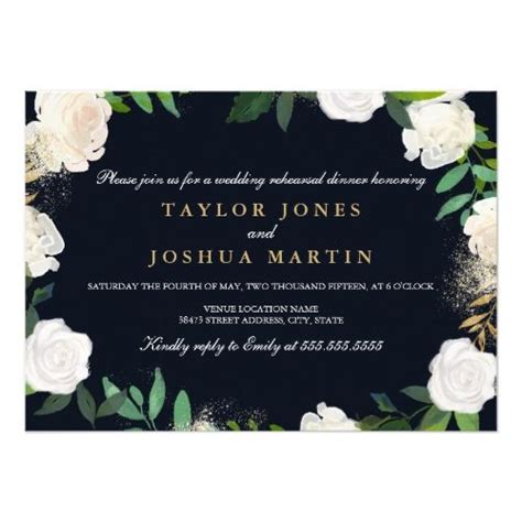 Floral Blush Navy Gold Rehearsal Dinner Invite Gold Reception