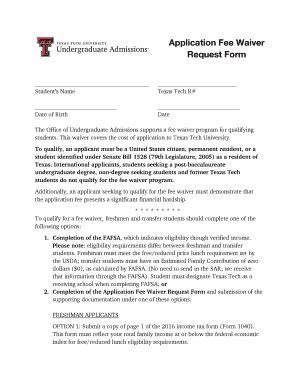 Application Fee Waiver Request Form Texas Tech University Fill