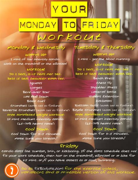 Your Monday To Friday Workout Train Hard Fit Physiques Friday Workout Bikini Body Workout