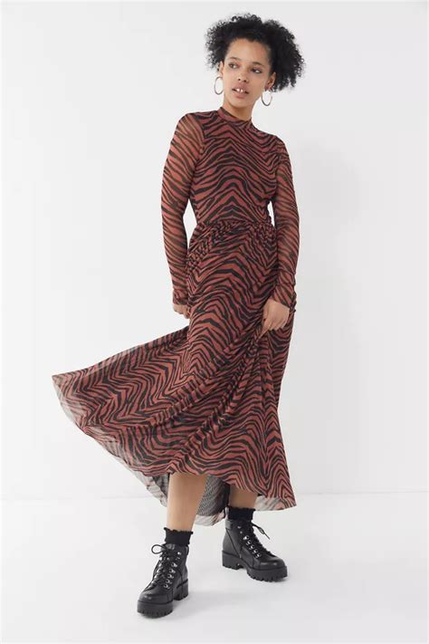 Uo Tiger Print Mesh Maxi Dress Urban Outfitters