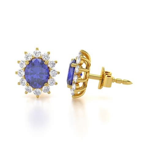 Boucles D Oreilles ADEN Or 585 Jaune Fleur Tanzanite Et Diamants 1