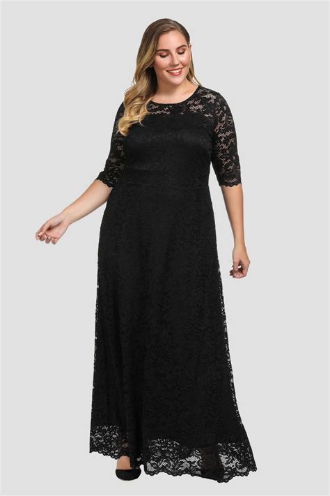 Womens Stretch Lined Plus Size Scalloped Lace Maxi Dress Evening