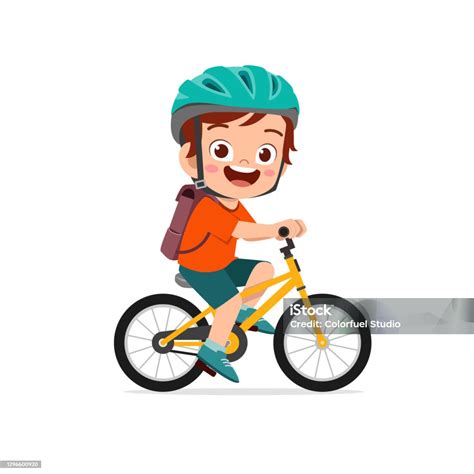 Happy Cute Little Kid Boy Riding Bicycle Stock Illustration Download