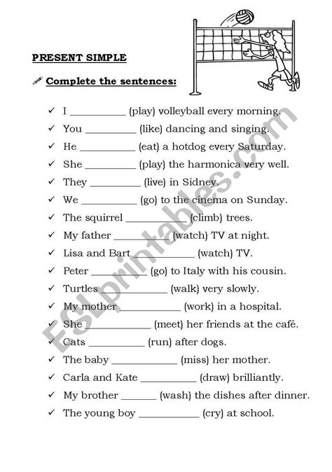 PRESENT SIMPLE: AFFIRMATIVE SENTENCES - ESL worksheet by April11