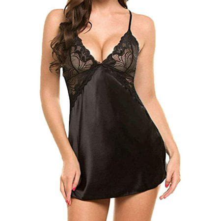 Babibeauty Women Lace Lingerie Satin Sleep Dress Nightwear Babydoll