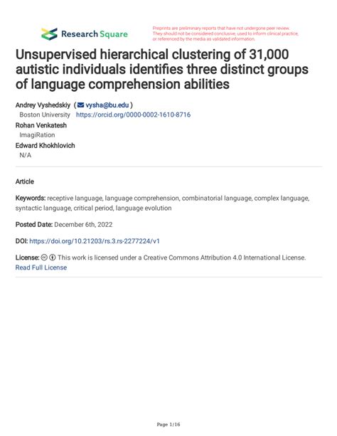 Pdf Unsupervised Hierarchical Clustering Of Autistic