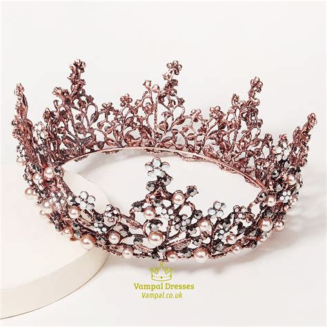 Baroque Alloy Beaded Bridal Tiara In Round With Pearls Vampal Dresses