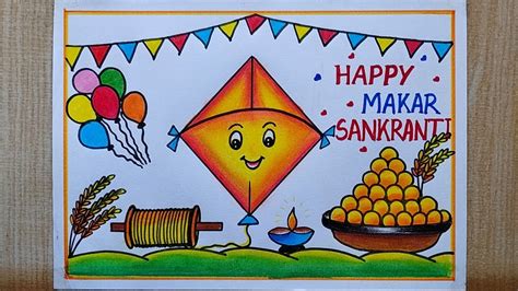 Happy Makar Sankranti Drawing Easy Step How To Draw Makar Sankranti