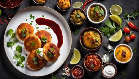 Aloo Tikki Chaat Crispy Potato Patties Topped With Chutney Yogurt And