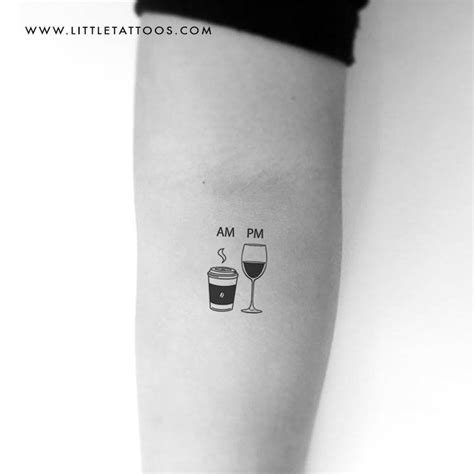 Minimalist AM coffee and PM wine temporary tattoo, get