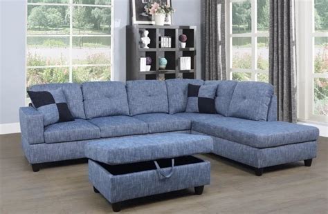 Denim Sectional Sofa With Chaise Cabinets Matttroy