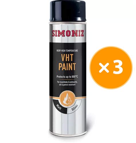 Simoniz Silver VHT Very High Temperature Paint Aerosol Spray Can X 3