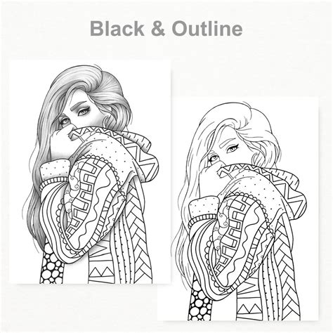 Adult Coloring Page Girl Portrait And Clothes Colouring Sheet Etsy