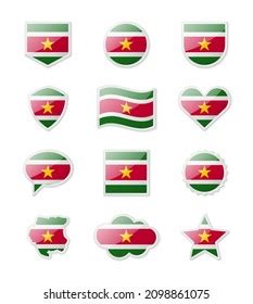 Suriname Set Country Flags Form Stickers Stock Vector Royalty Free