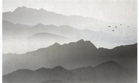 Hand Painted Grey Ombre Mountains Mural Wallpaper Geometry Mountains