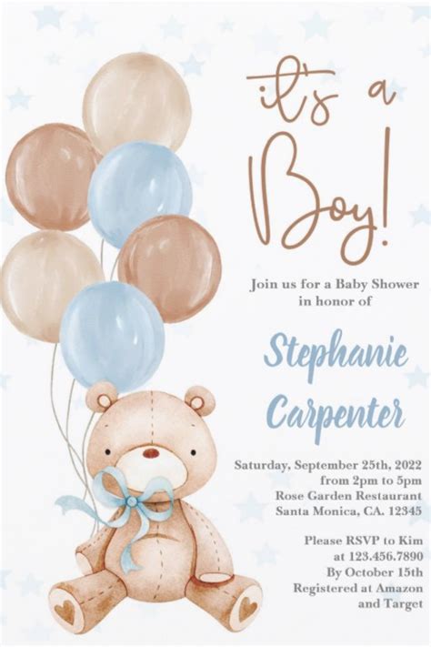 Teddy Bear Baby Shower Boy Invitation Baby Shower Invite Celebrate