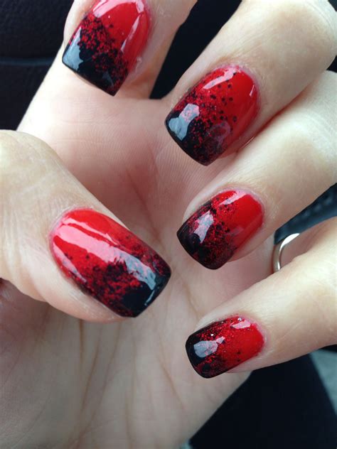 Red And Black Halloween Gel Nails Black Halloween Nails Black Nail Designs Gel Nails