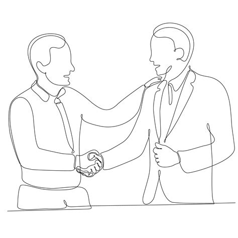 continuous line drawing two business men shaking hands vector ...