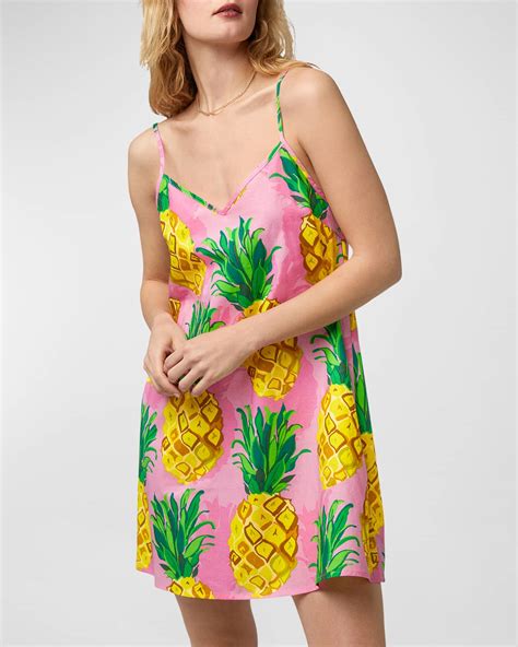 Trina Turk X Bedhead Pajamas Pineapple Print V Neck Poplin Chemise