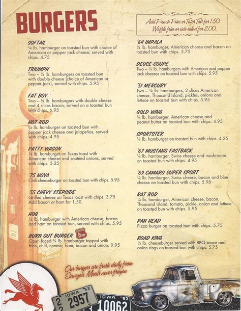 Rides Bar And Grill Menu In Fort Dodge Iowa Usa