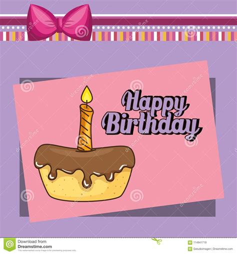 Happy Birthday Card With Sweet Cake Stock Vector Illustration Of