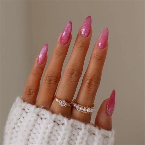 Babalal Almond Press On Nails Medium Fake Nails Hot Pink