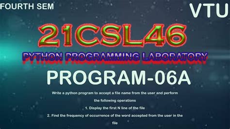 21csl46 Program 06a Python Programming Laboratory Vtu Fourth Semester T Youtube