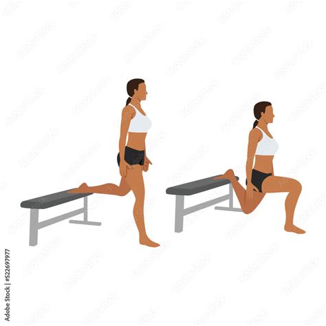 Woman Doing Bulgarian Split Squat Exercise Flat Vector Illustration