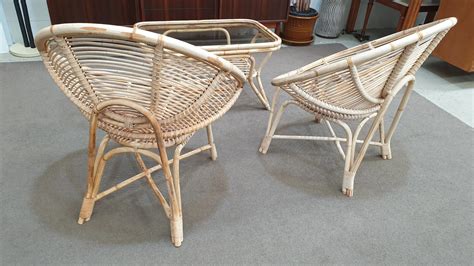 Vintage Retro Bamboo Cane Chairs Table Hilton And Main