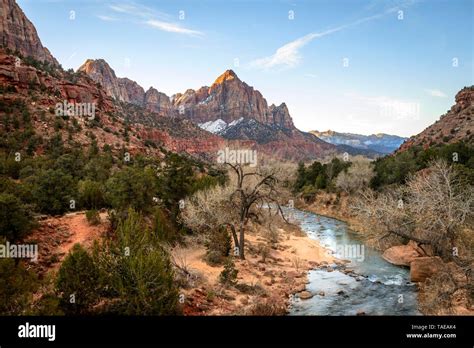 River Virgin River Flows Through Zion Canyon Canyon Junction Bridge