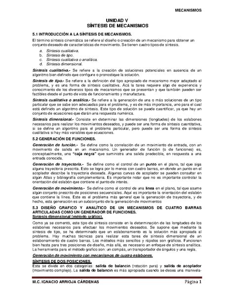 Unidad V Documento De S Ntesis De Mecanismos Unidad V S Ntesis De