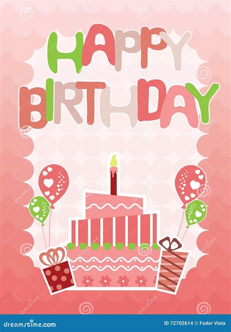 Pink Happy Birthday Card For Girls Stock Vector Illustration Of Card