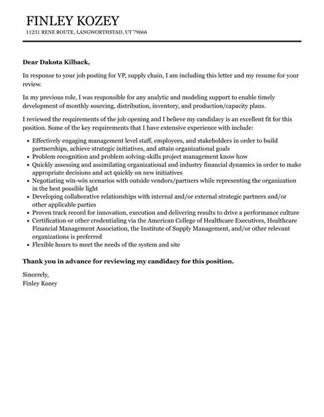 Vp Supply Chain Cover Letter Velvet Jobs