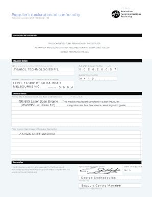 Fillable Online Suppliers Declaration Of Conformity Aca Pdf Fax Email