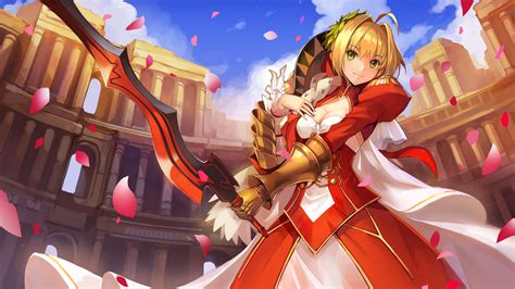 Hd Wallpaper Of Red Saber A Floral Warrior In Fate Stay Night