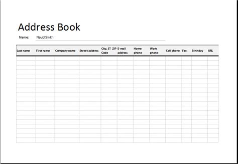 Printable Address Book Template Excel - Printable Templates