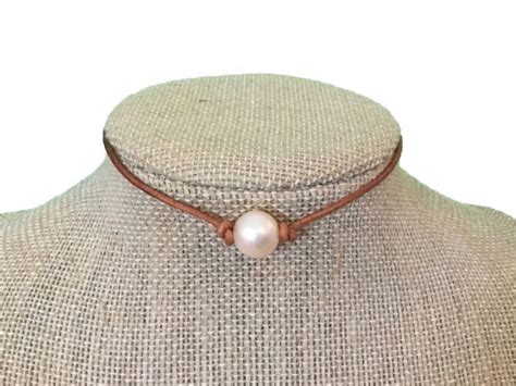 Leather Pearl Necklace 2mm Leather Cord Single Soft Pink Etsy