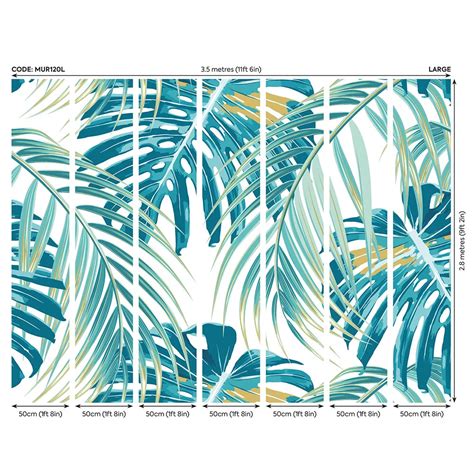 Tropical Leaves Large By Origin Murals Teal Mural Wallpaper Direct