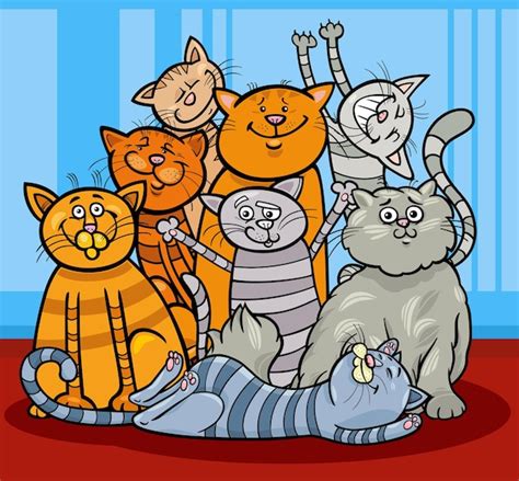 Bande Dessinée Illustration Du Groupe De Personnages Animaux Chats Et