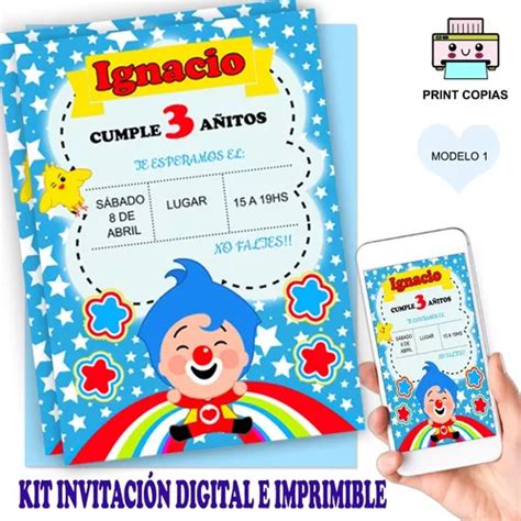 Invitación Digital Personalizada Whatsapp Payaso Plim Plim en venta en