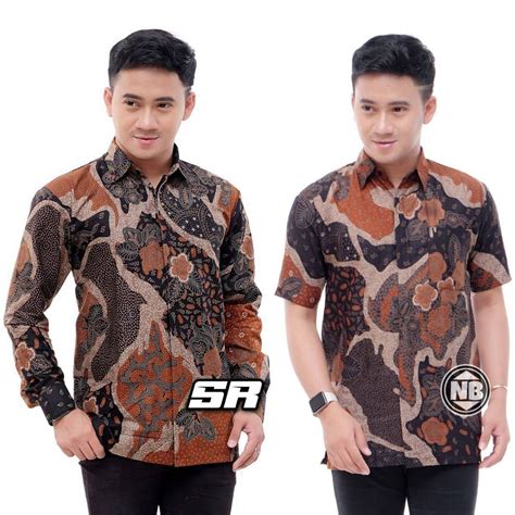 Jual Kemeja Hem Baju Batik Pria Kerja Lengan Panjang Motif Pulau Coklat