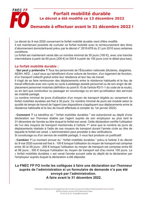 Forfait Mobilit Durable Demande Effectuer Avant Le D Cembre