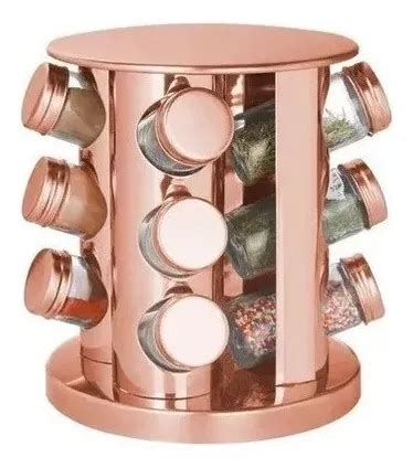 Porta Tempero E Condimento Inox Cor Rose Girat Rio Potes Cor Rose