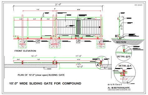 Sliding Gate Detail - Cadbull